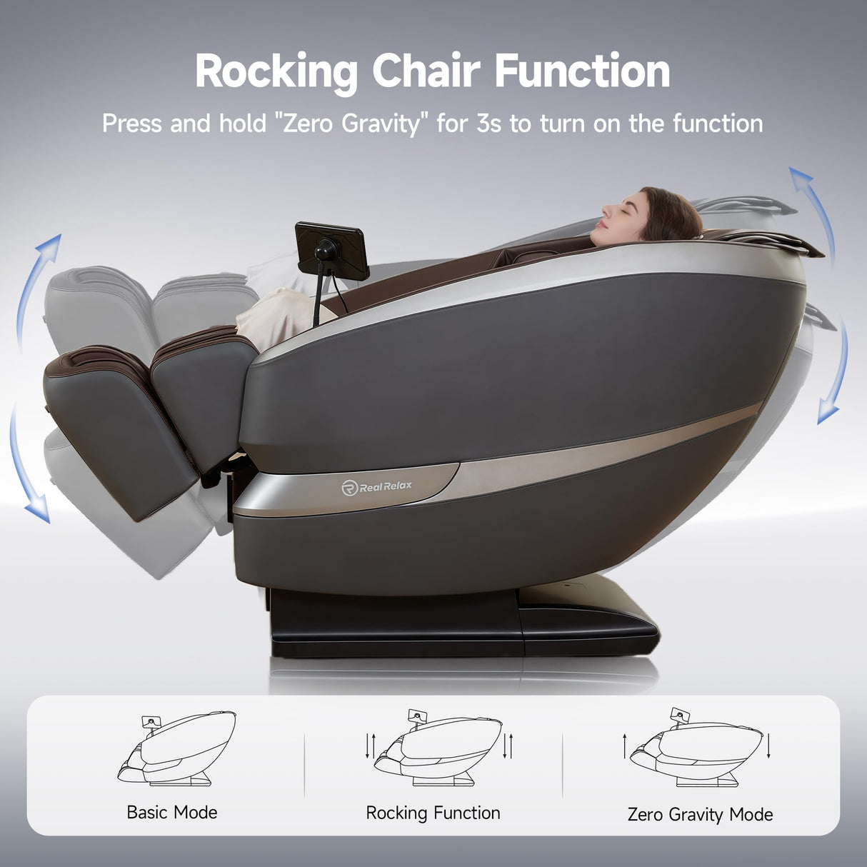 Real Relax Dual Core S Track Massage Chair,Full Body Recliner with Zero Gravity,Rocking Function,Back and Calf Heating,12 Auto Modes,Bluetooth,Foot Roller,Home or Office Use,Gray and Brown Real Relax