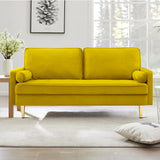 RXRRXY 67" Modern Velvet Loveseat Sofa Couch, Mid-Century Tufted Upholstered Small Love Seat Couch with 2 Pillows & 4 Golden Legs, 2-Seats Couches for Compact Space, Living Room, Apartment (Yellow) RXRRXY