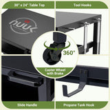 NUUK Outdoor Grill Prep Table 24"x30" Metal Grill Cart Outside 3-Layer Pizza Oven Table Movable with Universal Wheels for BBQ Backyard Patio NUUK