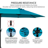 15ft Rectangle Patio Umbrella, Double-Sided Outdoor Market Umbrella with Crank Handle and Base for Pool, Garden, Backyard, Lawn (Blue W/O SolarLights) Kozyard