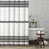 Seasonwood Black and White Shower Curtain with Tassels,Farmhouse Fabric for Bathroom,Heavy Weighted, 72 x 72 Seasonwood