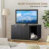 QuicMiou Cat Litter Box Enclosure, Hidden Litter Box Furniture with Metal Legs, Side End Table Indoor Cat House Storage Cabinet 31.5 x 19.7 x 20 Inches (Black + Gold) QuicMiou