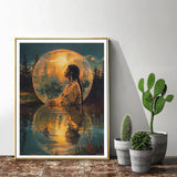QACEYID Native American Woman Moon 5D Diamond Art Painting for Adults Full Drill Round Diamond Paint by Number Kits for Beginners Gems Cross Stitch for Wall Decor 12x16 inch QACEYID