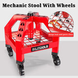 BILITOOLS Rolling Shop Stools with Wheels, Adjustable Garage Mechanic Stool 16" Oversized Seat & Backrest, 300 LBS Shop Chair for Garage with Wheels Heavy-Duty 360° Swivel Tool Tray Storage BILITOOLS