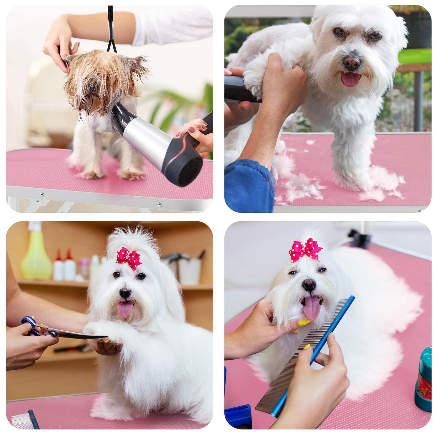 Yaheetech 36'' Dog Grooming Table, Adjustable Pet Foldable Grooming Table w/Double Loops/Mesh Tray Maximum Capacity Up to 220lbs, Pink - WoodArtSupply