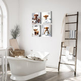 Framed Bathroom Decor Wall Art,Funny Highland Cow in Bathroom,Rustic Farmhouse Bathroom Wall Art,Funny Bathroom Wall Decor Signs,Cute Animal Art Prints for Bathroom(Framed,8x10inx4pcs) TWNSLLA