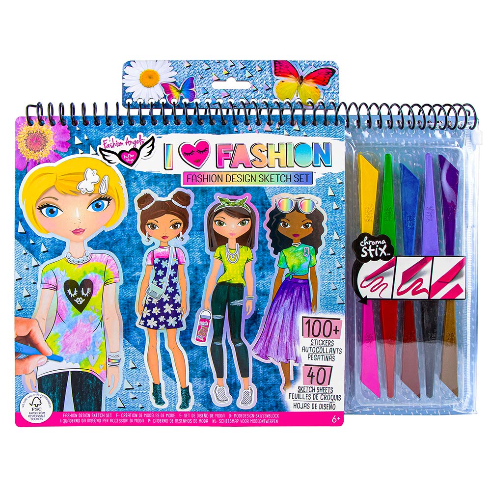 Fashion Angels Fashion Design Sketch Portfolio Artist Set With Crayons 11702, Clothing Design Sketch Pad for Beginners, For Kids 6 and Up Fashion Angels