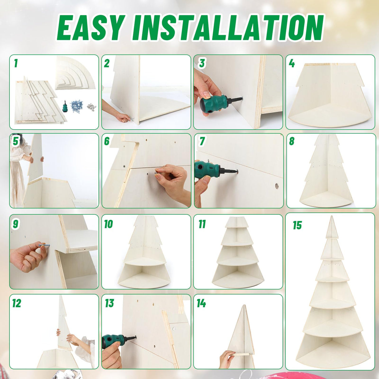 CroBlissful 6 Tier 6ft Christmas Village Display Stand Christmas Tree Corner Shelf Large Wood Platform Bookshelf for DIY Living Room Bedroom Home Office Decor CroBlissful