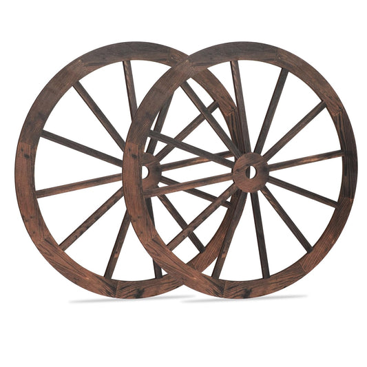 Trinkrittey Wagon Wheel Decor, 2 Pcs Wooden Western Cowboy Party Decorations Vintage Wall Hanging Wood Wagon Wheel Rustic Wagon Wheel Wood Cartwheel Decor for Bar Garage Indoor Outdoor, 12 inch