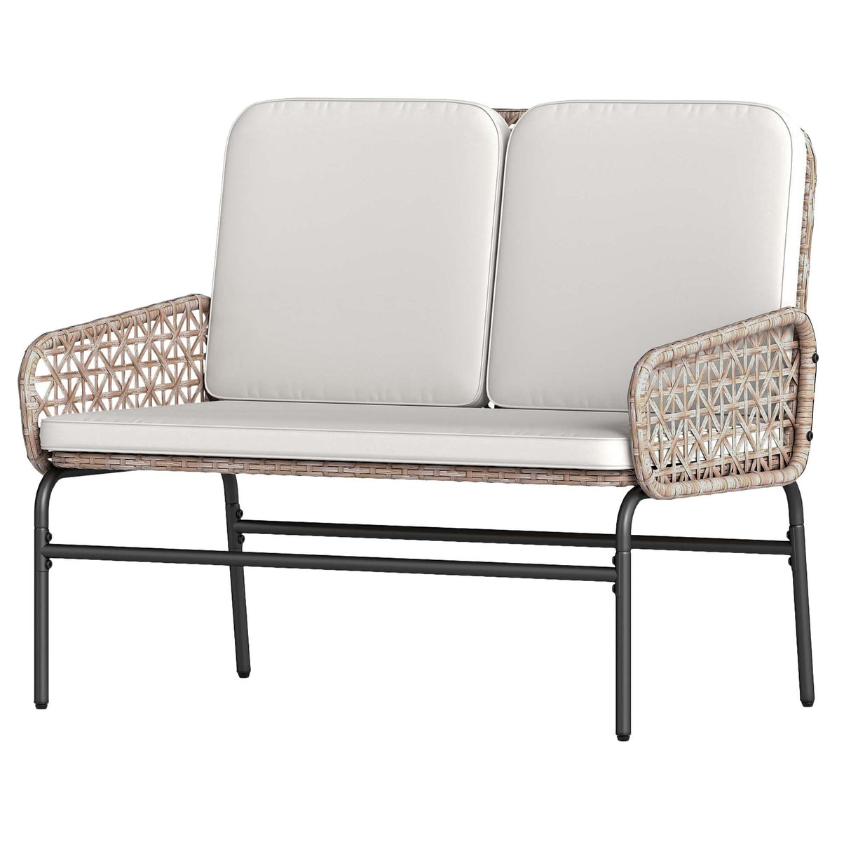 DWVO Outdoor Loveseat, All Weather Wicker Patio Sofa with Soft Cushions & High Back, Porch Furniture for Backyard, Balcony and Deck, Beige DWVO