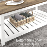 FOLUBAN Farmhouse Coffee Table with Storage Shelf, Rustic Vintage Wood Cocktail Table for Living Room, White FOLUBAN