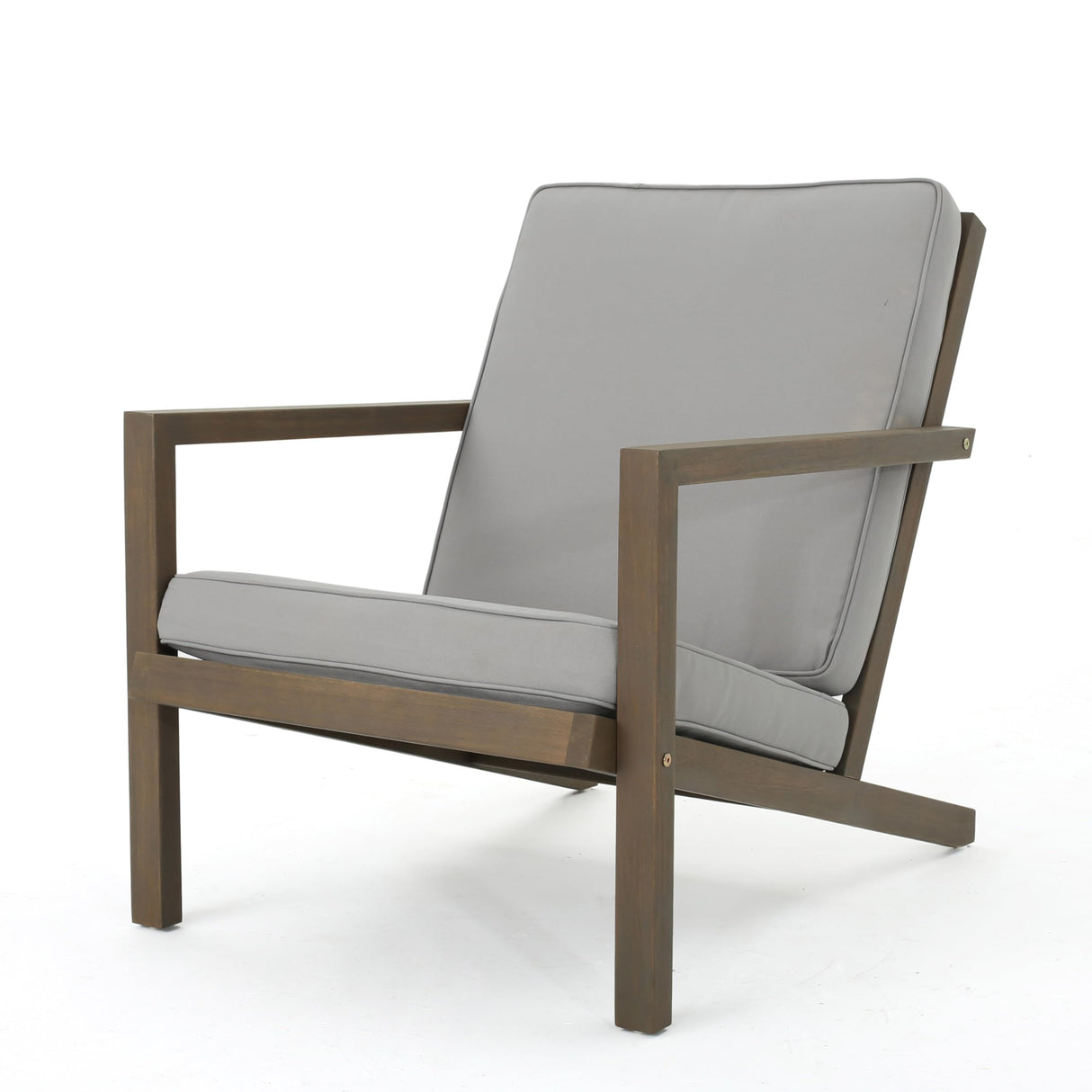 Christopher Knight Home Leah Outdoor Acacia Wood Chat Set with Water Resistant Cushions, 3-Pcs Set, Grey Finish / Grey Christopher Knight Home