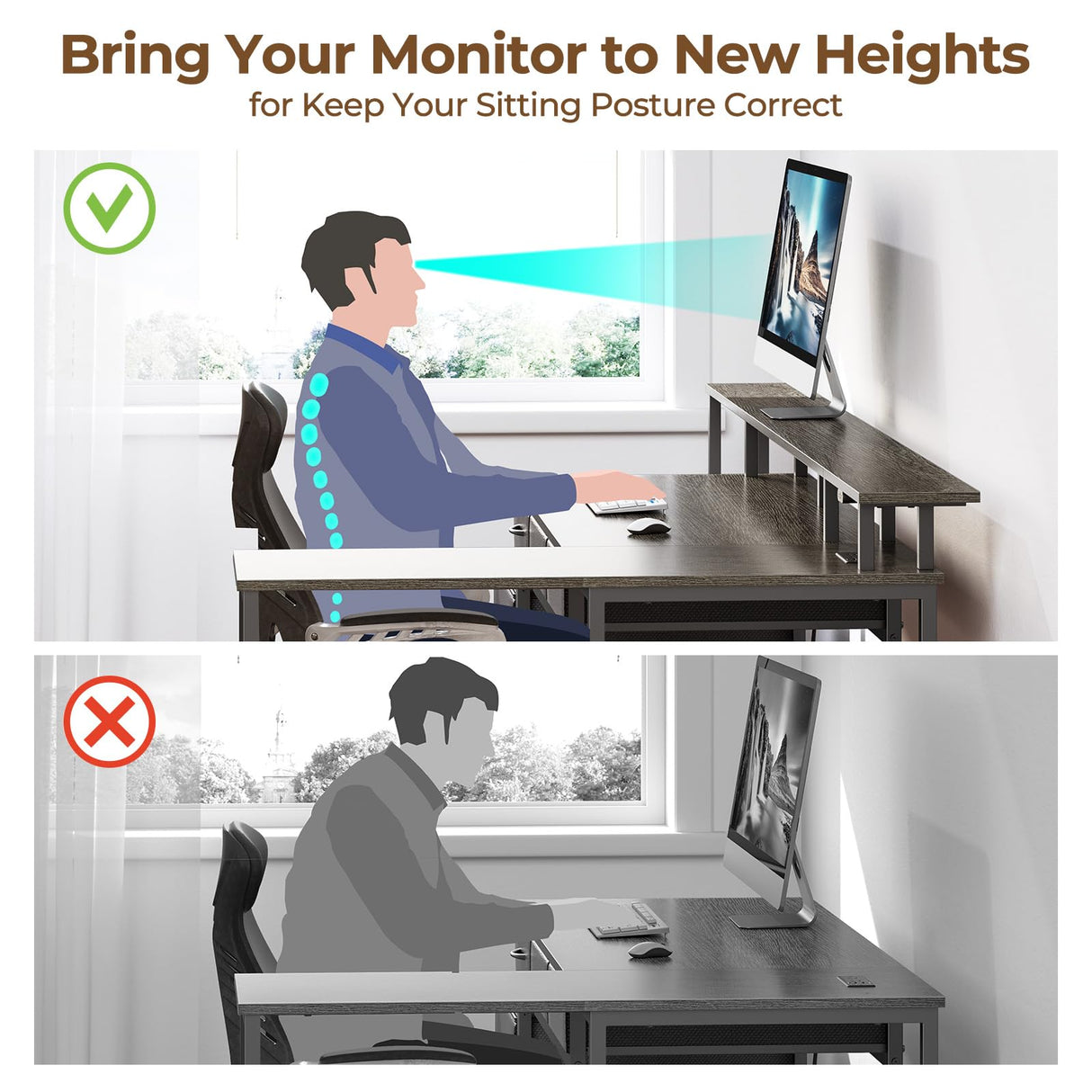 Seventable L Shaped Desk with File Drawers, 64" Home Office Desk with Power Outlet & LED Lights, Reversible Gaming Desk with Printer Storage Shelves, Corner Computer Desk with Monitor Stands, Grey Seventable