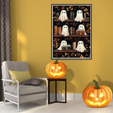 stnckic Halloween Paint by Number kit for Adults, Ghosts Adults' Paint-by-Number Kits on Canvas Bookshelf Easy Acrylic Oil Painting by Number for Adults for Home Decor Gift 16x20 Inch stnckic