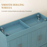 HOMCOM Rolling Kitchen Island Cart with Wheels, Portable Island Table for Kitchen with Stainless Steel Top, Adjustable Shelves, 2 Drawers, Spice, Knife and Towel Rack, Teal Blue HOMCOM