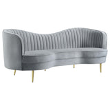Coaster Home Furnishings - Sophia - Velvet Fabric Upholstered Channel Tufted Stationary Sofa with Inverted Camel Back - Contemporary - Living Room - Gray - 506864 Coaster Fine Furniture