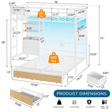 Twin Over Full Size Bunk Bed with 4 Storage Drawers and Bookshelf, Metal Bunk Beds with LED Lights, Charging Station, Loft Bunk Bed with Pegboard, Safety Guardrail and Ladders, for Kids, Teens, Adults mojiasion