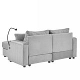 Deep Seat Modular Sectional Sofa Cloud Couch with Movable Ottoman, Corduroy Upholstered Oversized Loveseat Convertible Sleeper Sofabed Lounge Daybed w/Cup Holders & 2 USB Ports & Phone Holder Eafurn