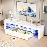 VINGLI LED TV Stand, 63'' High Glossy Modern Entertainment Center with LED Lights and Storage for 55/60/65/70 Inch TV (White, 63'' x 14'' x 18'') VINGLI