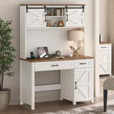 Farmhouse 47" Executive Desk, Computer Desk with Drawers and Storage Cabinet, Workstation Computer Desk with Hutch for Home Office Halitaa