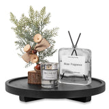 Round Decorative Tray Wood Bathroom Counter Organizer Farmhouse Kitchen Decor Wooden Riser for Soap Dish, Perfume, Candle, Sponge, 11" - Black zoocatia