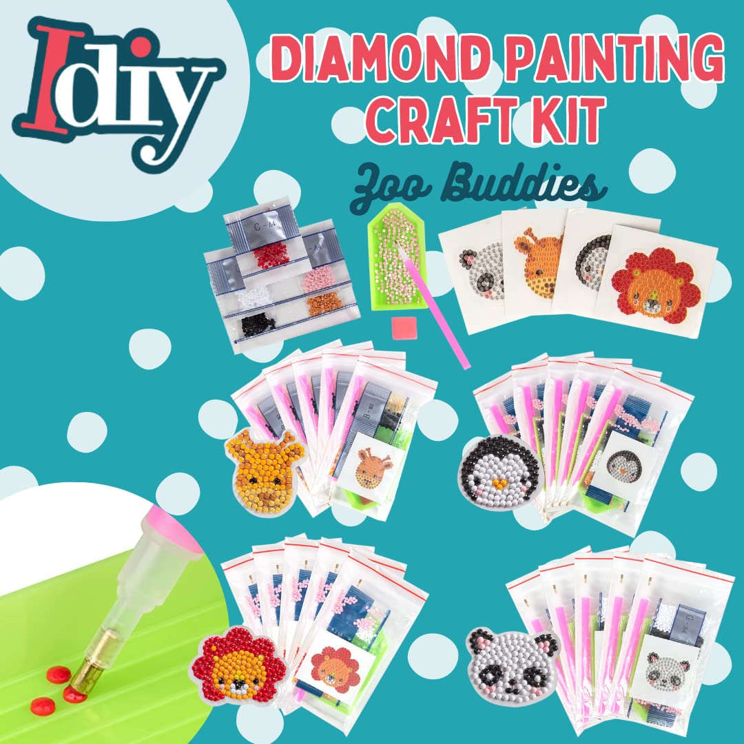 SCS Direct Kid's Birthday Party Diamond Gem Painting Craft Favor Kits -Zoo Buddies- 20 Individually Packaged, All-in-One Packs for Boys & Girls -Fun & Unique Gem Classroom Art Project Activity Gift SCS Direct