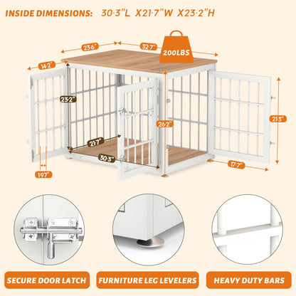 rehomerance Heavy Duty Dog Crate Furniture for Medium and Small Dogs, Decorative Pet House End Table, Wooden Cage Kennel Furniture Indoor, White and Natural - WoodArtSupply