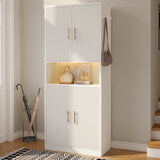 Epecoya 66-Inch Tall Shoe Cabinet with Fluted Door and LED Light for Entryway, Modern Large 9-Tier Freestanding Shoe Storage Organizer with Adjustable Shelves Open Shelf for Closet, Living Room, White Epecoya