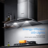 COMFEE Curved Glass Range Hood 30 Inch 450 CFM 3 Speed Gesture Sensing &Touch Control Panel Stainless Steel kitchen Ductless/Ducted Convertible with Baffle Filters and 2 LED Lights (CVG30W9AST) COMFEE'