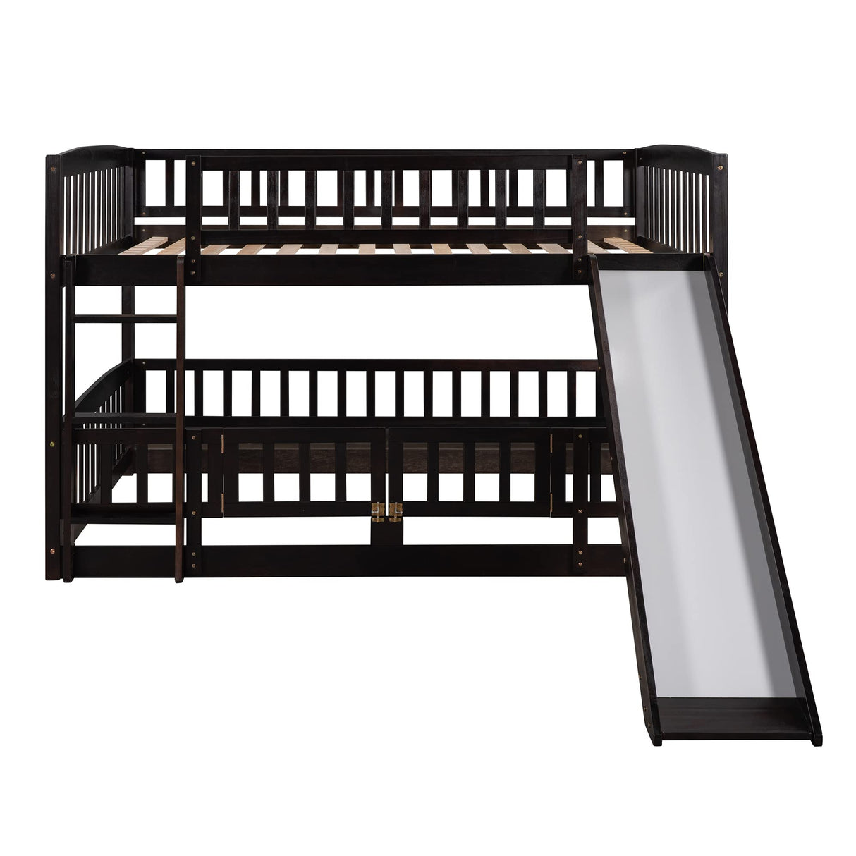 Harper & Bright Designs Bunk Bed with Slide, Full Over Full Low Bunk Bed with Fence & Ladder for Toddler Kids Girls Boys (Espresso) Harper & Bright Designs