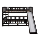 Harper & Bright Designs Bunk Bed with Slide, Full Over Full Low Bunk Bed with Fence & Ladder for Toddler Kids Girls Boys (Espresso) Harper & Bright Designs