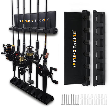 Topline Tackle 2 Set Vertical Fishing Rod Holders for Garage, Wall Mounted Fishing Pole Holders, Fishing Rod Rack for Storage 12 Rods Topline Tackle