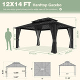 Yardenaler 12x14 FT Hardtop Gazebo Canopy with Double Galvanized Steel Roof, Permanent Outdoor Pavilion with Curtain & Mesh Netting for Patio. Garden, Backyard, Black Yardenaler