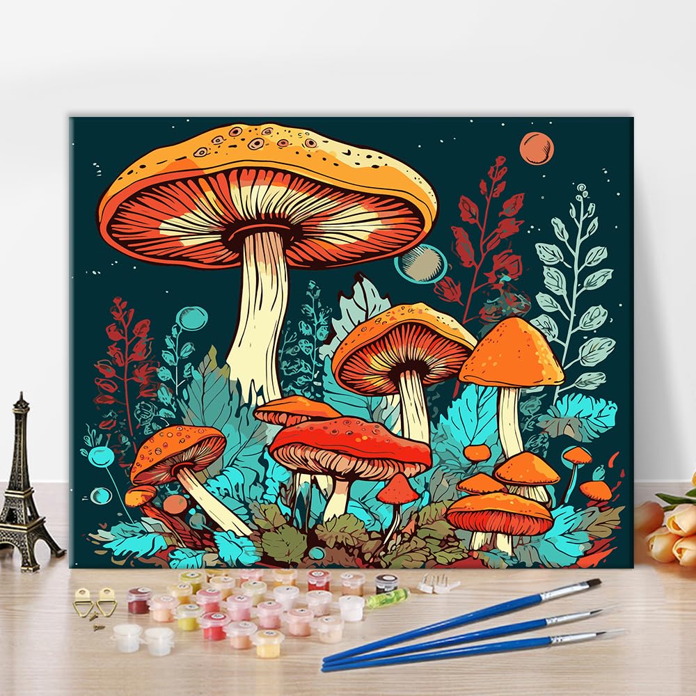 Paint by Numbers Colorful Mushroom Moon Paint by Number for Adults Drawing Paintwork with Paintbrushes Adult Paint by Number Kits on Canvas Easy Paint by Numbers for Kids Art Crafts 16x20 Inch Generic