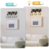 foucasal Farmhouse Bathroom Vanity Light Fixtures, 3-Light Bathroom Light Fixtures Over Mirror, Rustic Wood Sconces with Metal Cage Lampshade, Black Wall Lighting for Living Room, Bedroom, Hallway foucasal