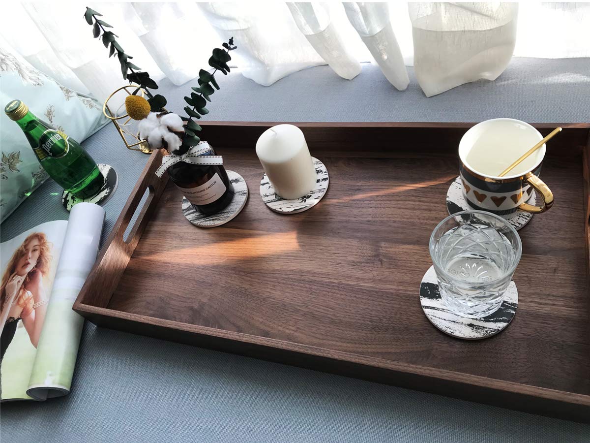 MAGIGO 22 x 14 Inches Large Rectangle Black Walnut Wood Ottoman Tray with Handles, Serve Tea, Coffee, Classic Wooden Decorative Serving Tray - WoodArtSupply