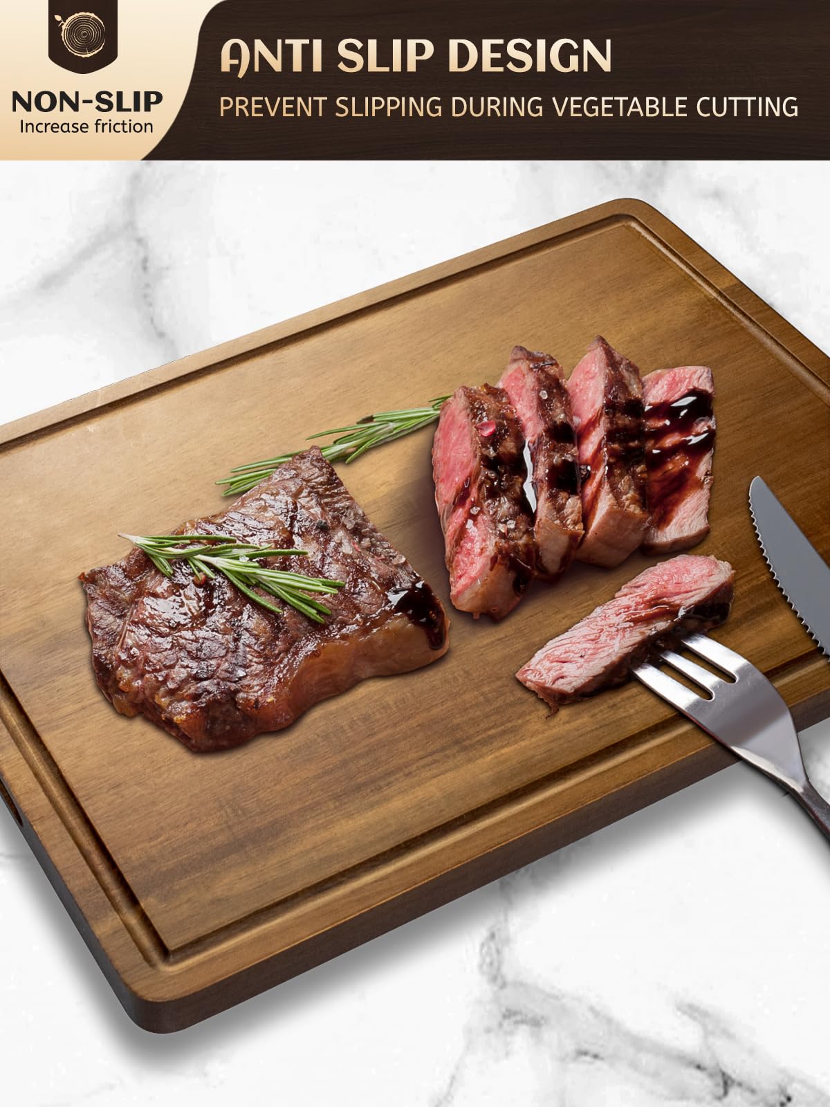 Large Cutting Board Wood for Kitchen, 17x12x1" Reversible Large Wooden Chopping Board Charcuterie boards with Juice Grooves and Side Handles, Ideal Misawce