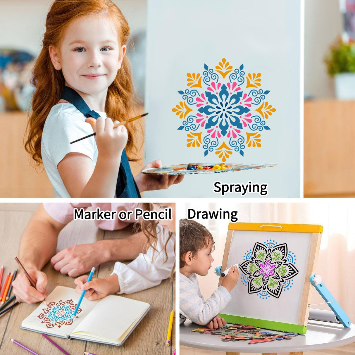 6 Inch Reusable Stencils for Painting on Wood, Canvas, Wall - 25 Piece Mandala Dot Stencil DIY Craft Template for Rock, Furniture, Home Decor eageus
