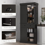 HOMCOM 71" Kitchen Pantry Cabinet with LED Motion Sensor Light, Tall Storage Cabinet with 6 Door Shelves, Drawer & Adjustable Shelves, for Living & Dining Room, Black HOMCOM