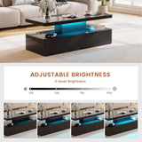 YISUFO 40" Modern Living Room Tables, LED Coffee Table with LED Lights, 2 Tier Rectangular Center Table with Large Storage, High Glossy Surface, Tea Table for Living Room, Black YISUFO