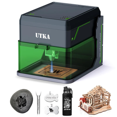 UTKA A1 5W Mini Laser Engraver,High Speed 8000mm/min Laser Cutter, Portable Laser Engraving Machine for Wood,Leather,Acrylic,Painted Metal,Laser Class1 Mini Engraver with 3.93 * 3.93in Engraving Area