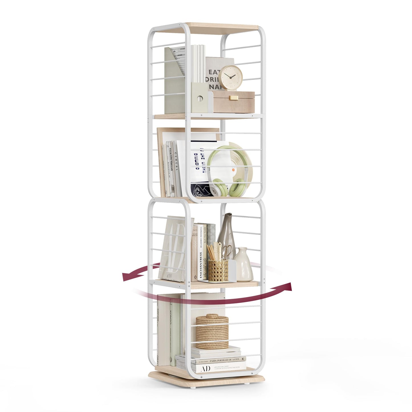 VASAGLE 4-Tier Rotating Corner Bookshelf with Bookends in Cloud White - WoodArtSupply