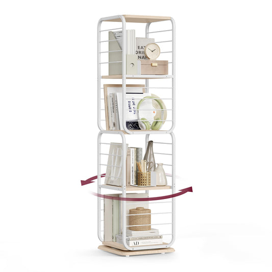 VASAGLE 4-Tier Rotating Corner Bookshelf with Bookends in Cloud White - WoodArtSupply