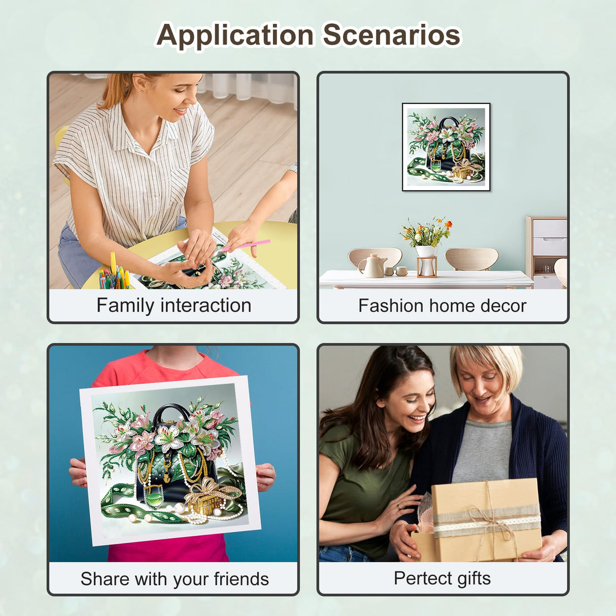 Acudotr Diamond Painting Kits for Adults Handbag, 5D Special Shape Diamond Art Kits for Beginners, Crystal Rhinestones Diamond Painting for Home Wall Decoration, 12×12 Inch Acudotr