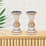 White Wooden Candle Holder,Candle Holder,Wood Candle Holder,Candle Holders,Farmhouse Candle Holder,Candle Holder Set of 2,Wood Pillar Candle Holder,Height 6 inch Set of 2, White Wash Light & Pro