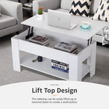 FDW Lift Top Coffee Table with Hidden Compartment and Storage Shelf Wooden Lift Tabletop for Home Living Room Reception Room Office,White FDW