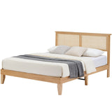 GarveeHome Rattan Bed Frame Queen, Natural Rattan Headboard Queen Bed Frame with Led Lights, Noise-Free Platform Bed Frame with Wooden Support Legs and Slats, Easy Assembly, No Box Spring Needed GarveeHome
