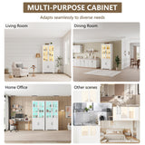 LUXOAK 71" White LED Storage Cabinet with Adjustable Shelves & 4 Doors - Perfect for Home Office, Dining Room, or Kitchen LUXOAK