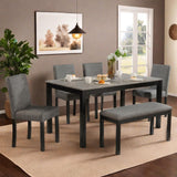 Trygoal Dining Table Set for 5, Modern 6 Piece Dining Room Table Set with Rectangular Table 4 Upholstered Backrest Chairs and a Bench, Counter Height Kitchen Sets with Wood Grain Surface, Black Trygoal