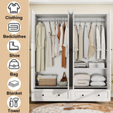 Vrmuxita Armoire Wardrobe Closet with Drawers: 74" White Tall Wooden Wardrobe Closet for Hanging Clothes, Large Bedroom Armoires with 2 Drawers, 4 Door Armoire Storage Cabinet (White, 63") Vrmuxita